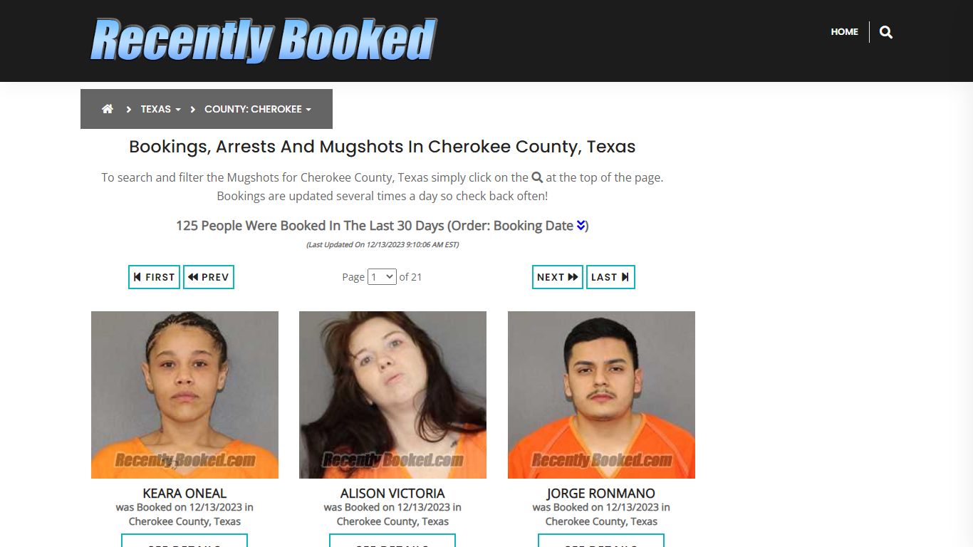 Recent bookings, Arrests, Mugshots in Cherokee County, Texas